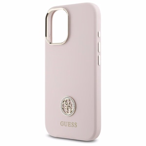 Guess Silicone Logo Strass 4G viedtālruņa apvalks iPhone 16 - gaiši rozā