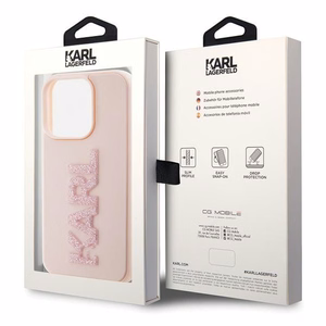 Karl Lagerfeld 3D gumijas spīdīgs logotips viedtālruņa apvalks iPhone 15 Pro - rozā