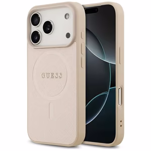 Guess Saffiano Classic Logo MagSafe Чехол для iPhone 17 Pro - розовый