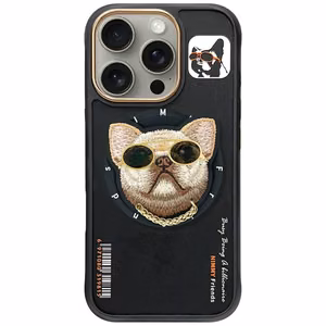 Nimmy Glasses Šauns suns Magnētiskais viedtālruņa apvalks iPhone 16 Pro Max - melns