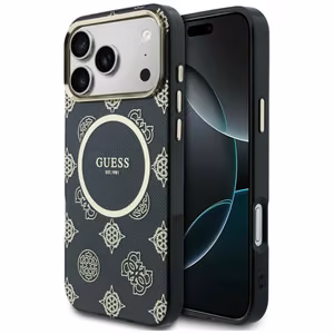 Guess IML Peony Dot MagSafe Maciņš for iPhone 17 Pro Max - melns