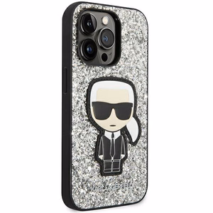 Karl Lagerfeld KLHCP14LGFKPG iPhone 14 Pro 6.1 cietais viedtālruņa apvalks sudraba mirdzošas pārslas Ikonik