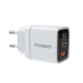 Choetech PD6052 USB-C USB-A PD 35W GaN sienas lādētājs ar ekrānu - balts