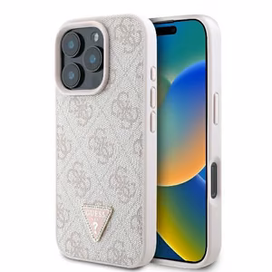 Guess Ādas 4G Trīsstūra Strass Magnētiskais viedtālruņa apvalks iPhone 16 Pro Max - rozā