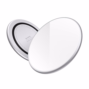 Crong PowerSpot Qi 15 W USB-C bezvadu lādētājs ar rūdīta stikla pārklājumu, sudraba krāsā un balts