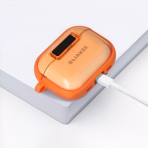 Liavec SlideLock Maciņš for Apple AirPods Pro 3 caurspīdīgs-oranžs
