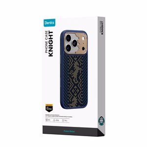 Zils Benks Magnetic Armor Pro Knight kevlara vāciņš ar metāla rāmi (C.K.FL.AP.GD.BC72), paredzēts iPhone 18 Pro / iPhone 17 Pro ar Camera Control pogu