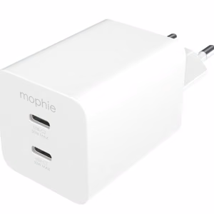 mophie Essentials Power Adapter Dual USB-C PD 50W EU, balts