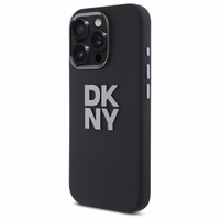 DKNY šķidrā silikona viedtālruņa apvalks ar metāla logotipu iPhone 16 Pro - melns