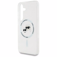 Viedtālruņa apvalks Karl Lagerfeld Button Karl & Choupette Heads Izdrukāts logotips MagSafe Samsung Galaxy S25 Plus - balts