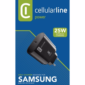 Cellularline USB-C tīkla lādētājs Samsung ierīcēm, 25 W, melns