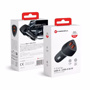 FORCELL F-ENERGY Carbon CC50-2A automašīnas lādētājs 2 x USB A QC3.0 3A 36W melns
