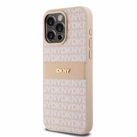 DKNY ādas Mono Stripe un Metal Logo viedtālruņa apvalks iPhone 15 Pro Max - rozā