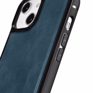 iCarer ādas Oil Wax viedtālruņa apvalks pārklāts ar dabīgu ādu iPhone 14 zila