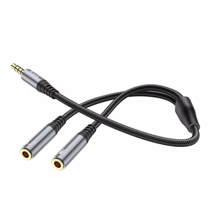 Kabel AUX 2w1 Jack 3,5 mm (męski) do 2 x Jack 3,5 mm (żeński) Hoco 0,25 m UPA21 pelēks (SC)
