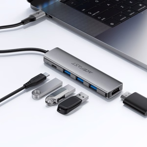 Acefast J16 USB sadalītājs USB-C 5-in-1 HDMI 4K 60Hz PD90W dokstacija - pelēks