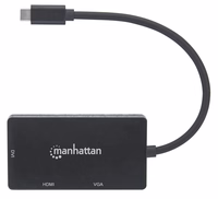 Manhattan USB-C Dock/Hub, Ports (x3): DVI-I, HDMI and VGA Ports, Note: Only One Port can be used at a time, External Power Supply Not Needed, Universal for all devices, Cable 10cm, melns, Three Year Warranty