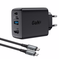 Acefast 2in1 lādētājs GaN 65W USB Type C / USB, HDMI adapteris 4K 60Hz (komplekts ar kabeli) melns (A17 melns)