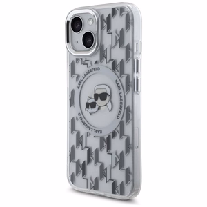 Karl Lagerfeld IML Monogramma Karl & Choupette Head Magnētiskais iPhone 15 viedtālruņa apvalks - caurspīdīgs
