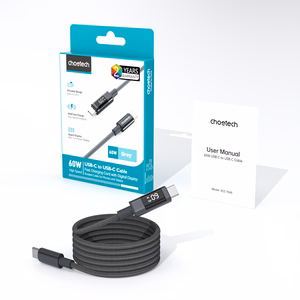 Choetech XCC-1068 PD 60W USB-C - USB-C kabelis ar displeju 1.2 m - melns