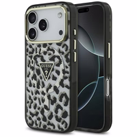 Guess leoparda spīdīgs magnētiskais viedtālruņa apvalks iPhone 17 Pro melns