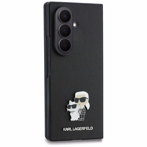 Melns Karl Lagerfeld Saffiano Karl & Choupette Pin vāciņš Samsung Galaxy Z Fold8 Ultra tālrunim