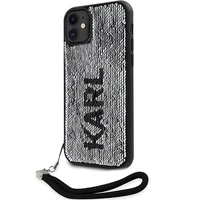 Karl Lagerfeld KLHCN61PSQRKS iPhone 11 / Xr 6.1" sudrabains cietais viedtālruņa apvalks Spīdumi Aukla