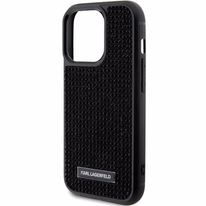 Karl Lagerfeld Rhinestone logotips metāla plāksne apvalks iPhone 15 Pro - melns