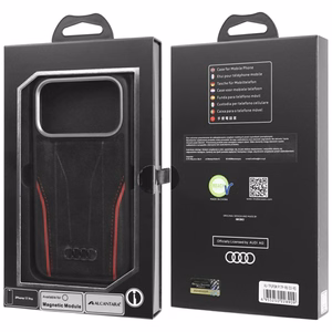 Audi R8 Genuine Leather MagSafe чехол iPhone 17 Pro - черный и красный