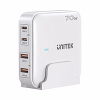 GaN network charger - Unitek P1228AWH01-EU | 70W 2x USB-C 2x USB-A