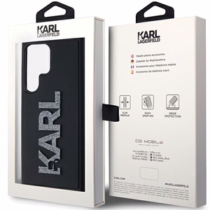 Karl Lagerfeld 3D Gumijas Mirdzošs Logotips viedtālruņa apvalks Samsung Galaxy S23 Ultra - melns