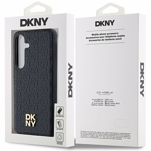 DKNY ādas raksta ar metāla logotipu magnētiskais viedtālruņa apvalks Samsung Galaxy S24+ – melns
