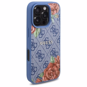 Guess 4G Flowers Print MagSafe case for iPhone 16 Pro Max - blue