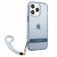 Guess GUHCP13LHTSGSB iPhone 13 Pro / 13 6.1 viedtālruņa apvalks, zils, ciets, daļēji caurspīdīgs ar siksniņu