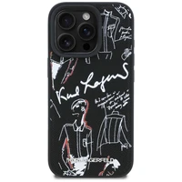 Karl Lagerfeld Grained Pattern & Logo MagSafe Maciņš for iPhone 16 Pro Max - melns