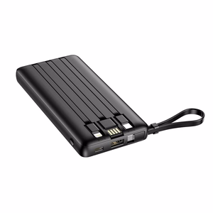 VEGER portatīvais lādētājs 10000 mAh ar iebūvētiem kabeļiem Micro USB / Type C / Lightning C10 (W1116) melna