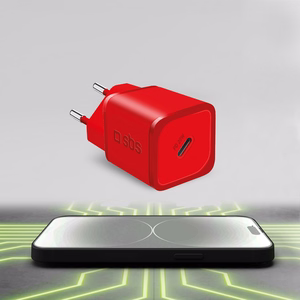 SBS TETRGAN1C20R 20W GaN sienas lādētājs ar Power Delivery - sarkans