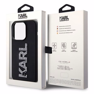 Karl Lagerfeld 3D gumijas spīdīgs logotips viedtālruņa apvalks iPhone 15 Pro Max - melns