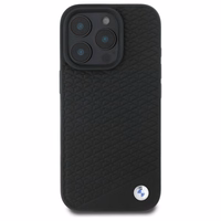 BMW zīmes ādas dimanta metāla logotips magnētiskais iPhone 16 Pro viedtālruņa apvalks - melns