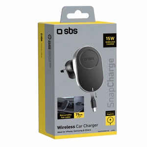 SBS TESUPP15WRETRACABL bezvadu lādētājs – viedtālruņa turētājs ar izbīdāmu kabeli, saderīgs ar MagSafe – melns