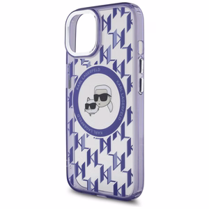 Karl Lagerfeld IML Monogramma Karl & Choupette Head Magnētiskais iPhone 15 viedtālruņa apvalks - violets