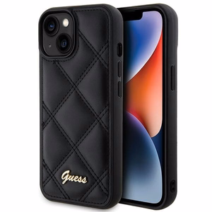 Guess Quilted Metal Logo viedtālruņa apvalks iPhone 15 - melns
