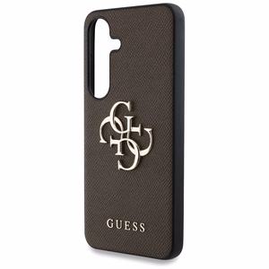 Guess Grained Big 4G Logo Small Classic Logo viedtālruņa apvalks Samsung Galaxy S25 brūns