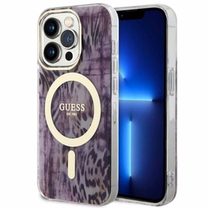 Guess GUHMP14XHLEOPWP iPhone 14 Pro Max 6.7" rozā cietais apvalks Leopard Magnētiskais