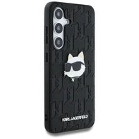 Viedtālruņa apvalks Karl Lagerfeld Ādas Monogramma Pin Logo Choupette Head Samsung Galaxy S25 melns