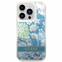Guess Flower Liquid Glitter viedtālruņa apvalks iPhone 14 Pro Max - zaļš