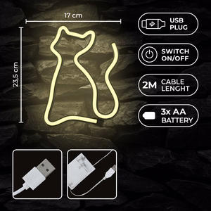 Neon LED Light CAT warm balts Bat + USB FLNE03 Forever Light