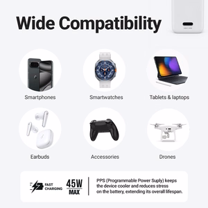 Crong Ultra Compact GaN USB-C sienas lādētājs, 45 W PD 3.0, PPS, balts