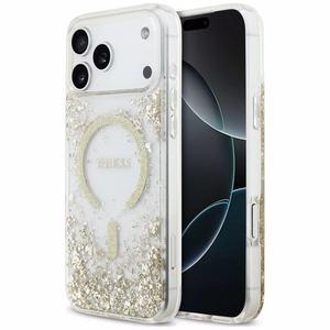 Guess Resin Bottom Glitter MagSafe maciņš, paredzēts iPhone 18 Pro Max / 17 Pro Max, zeltains
