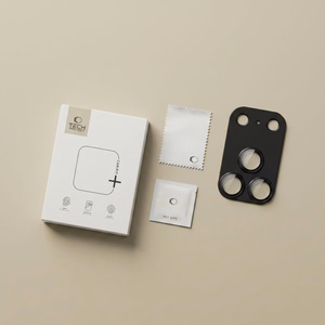 Melns Tech-Protect CamFull Fit+ alumīnija un rūdīta stikla kameras moduļa aizsargs Apple iPhone 18 Pro tālrunim
